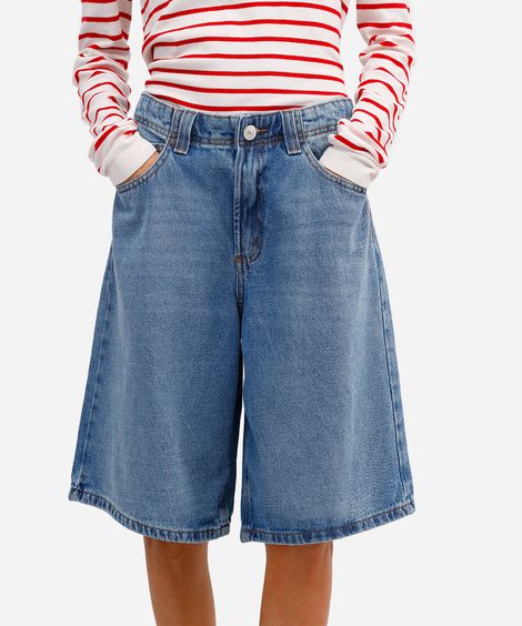 bermuda jorts feminina jeans cintura média azul