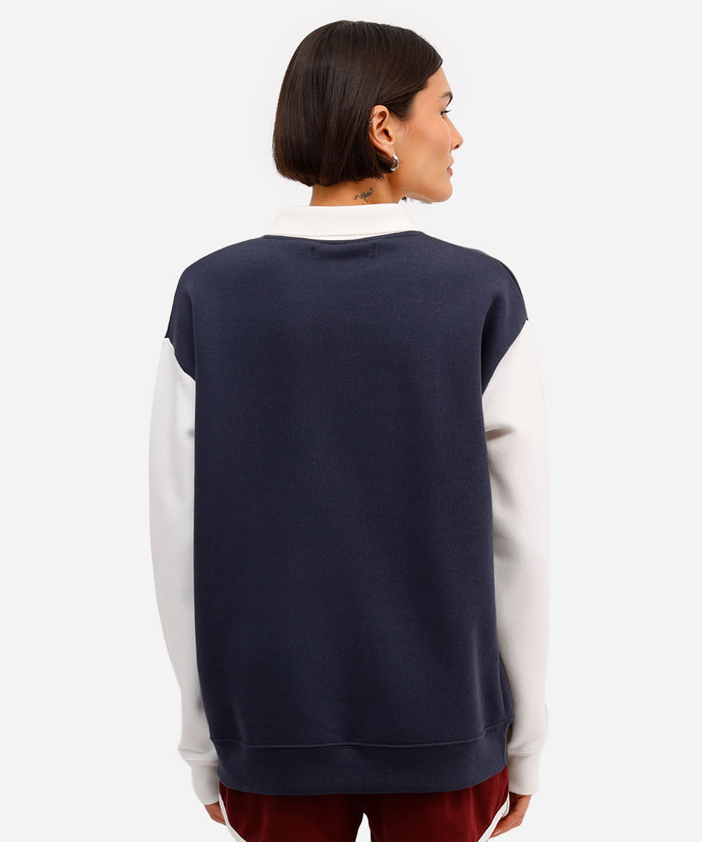 blusão feminino de moletom com gola new york azul