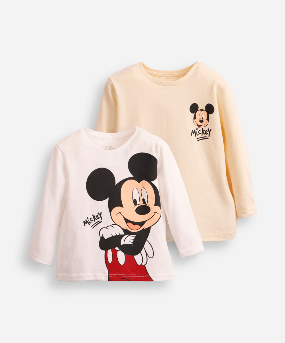 kit de 2 blusas infantis manga longa mickey colorida