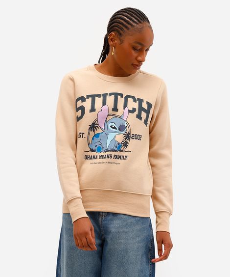 blusão feminino de moletom stitch bege