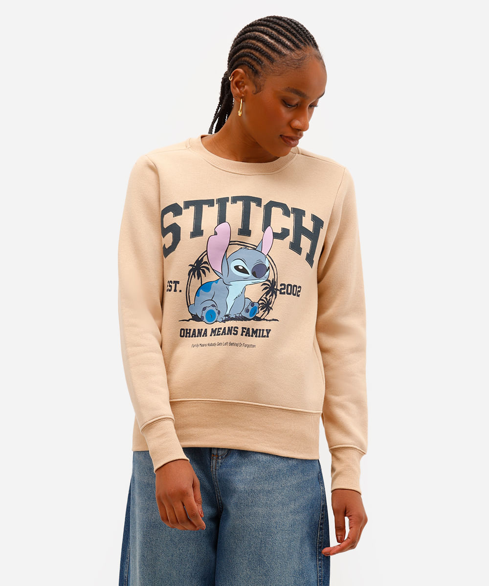 blusão feminino de moletom stitch bege