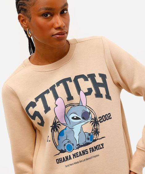blusão feminino de moletom stitch bege