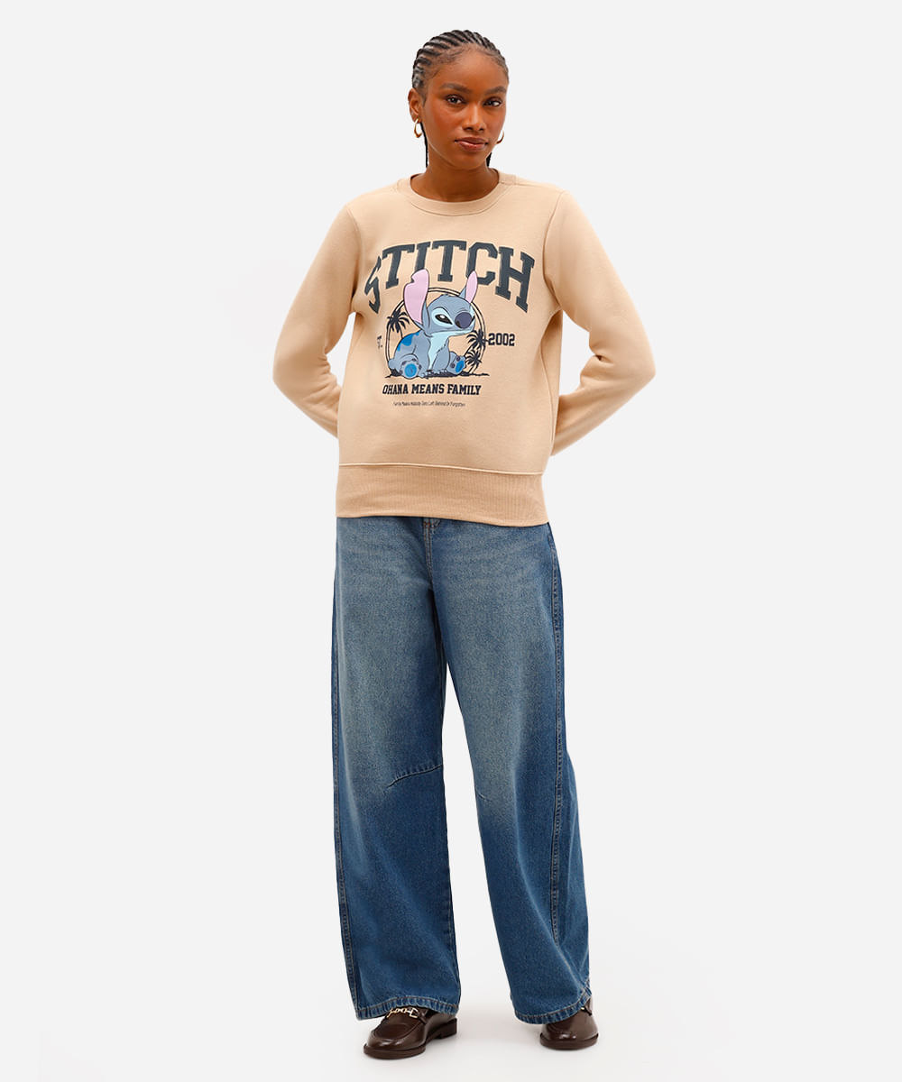 blusão feminino de moletom stitch bege