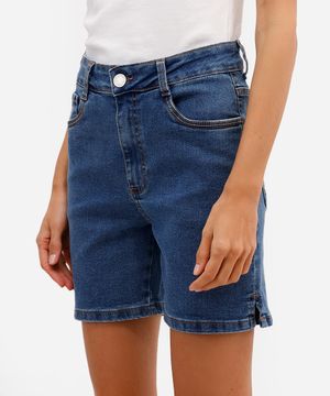 bermuda feminina jeans cintura alta com fendas azul