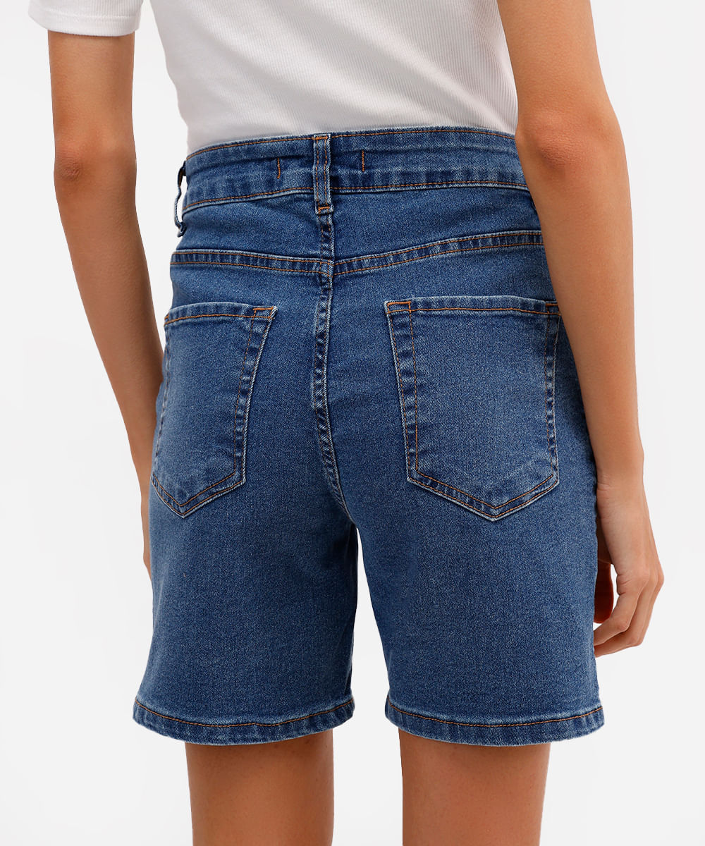 bermuda feminina jeans cintura alta com fendas azul