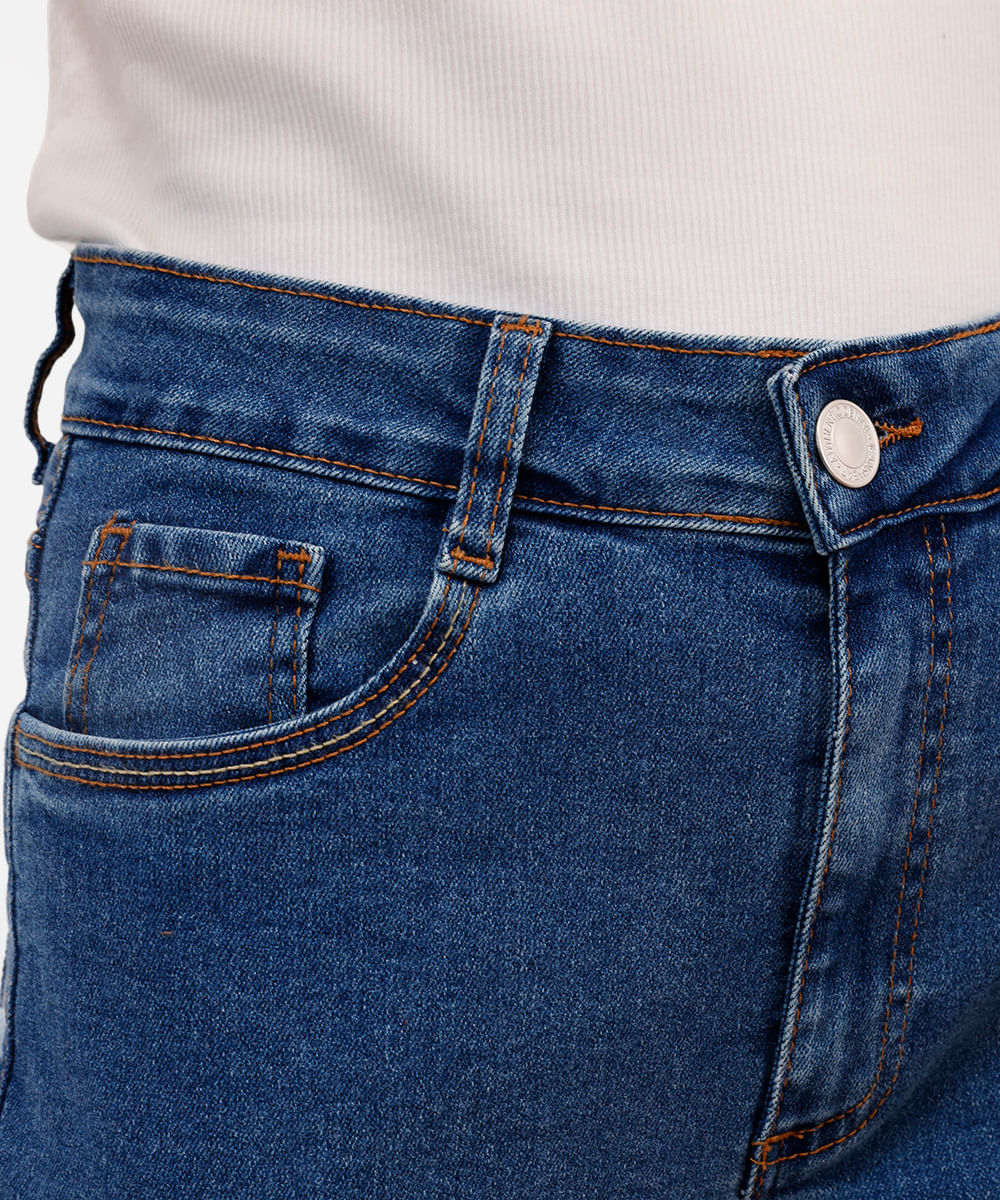 bermuda feminina jeans cintura alta com fendas azul