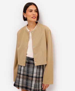 jaqueta bomber feminina cropped com pences bege