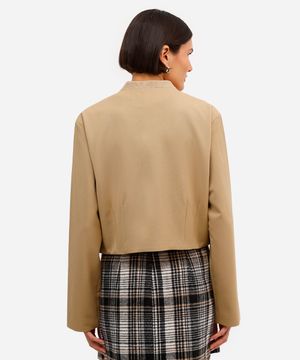 jaqueta bomber feminina cropped com pences bege