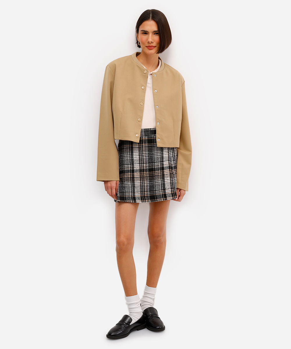 jaqueta bomber feminina cropped com pences bege