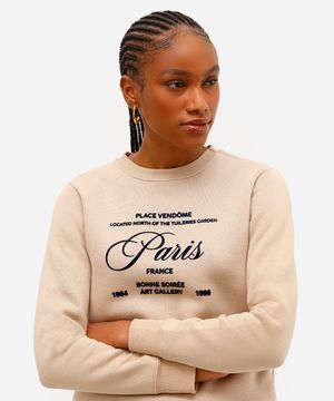 blusão feminino de moletom estampado texturizado bege