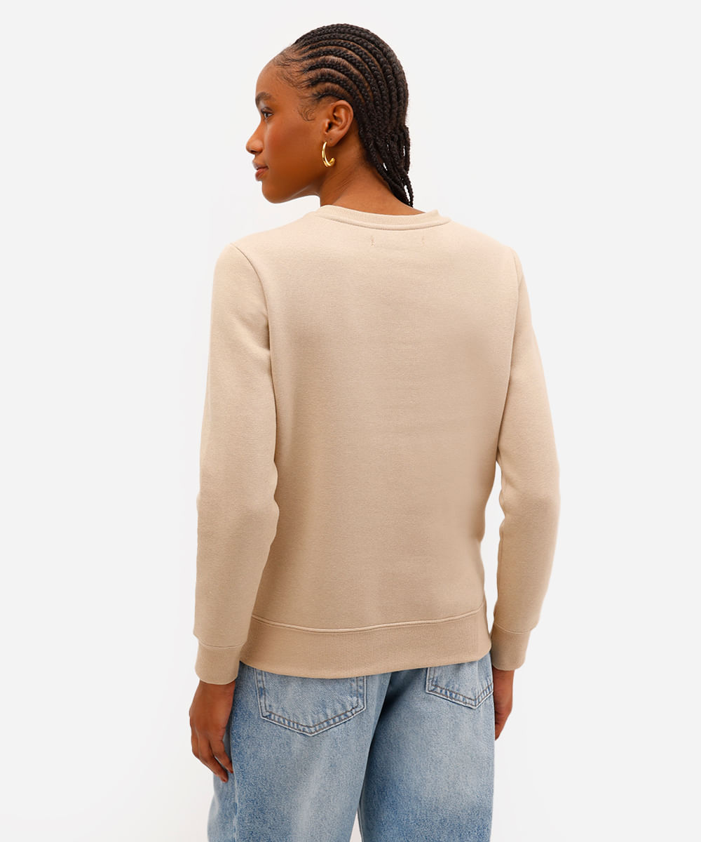 blusão feminino de moletom estampado texturizado bege