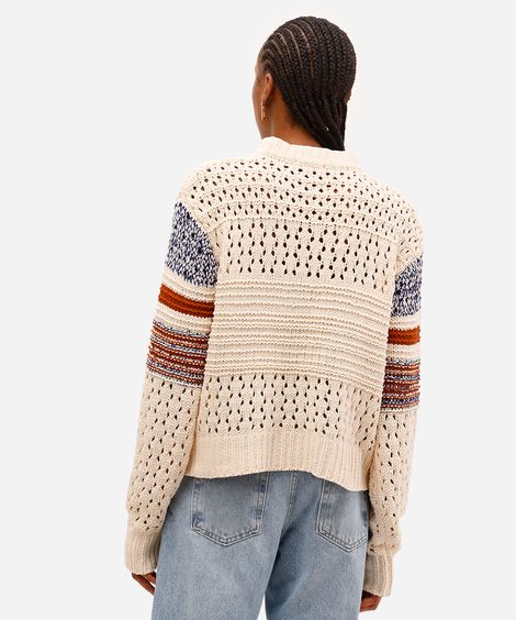 suéter feminino de tricot listrado bege