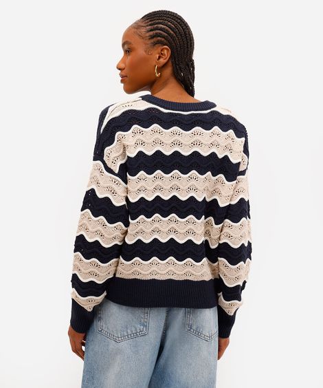 suéter feminino de tricot listrado texturizado bege