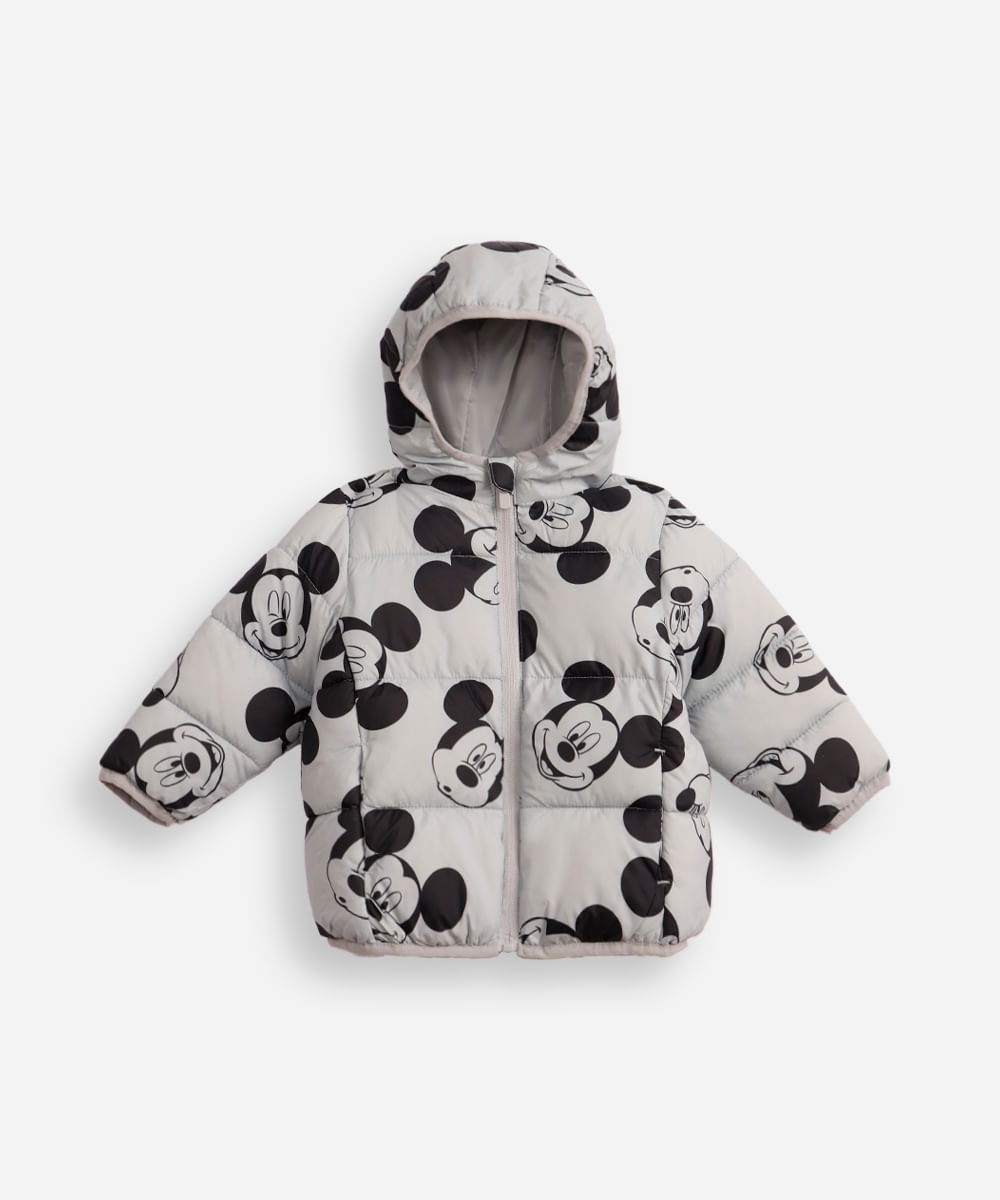 jaqueta puffer infantil mickey cinza