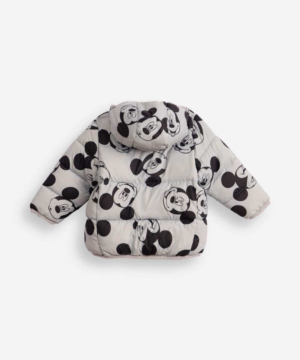 jaqueta puffer infantil mickey cinza