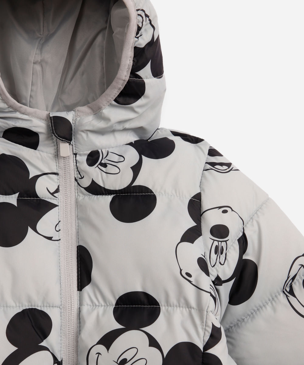 jaqueta puffer infantil mickey cinza