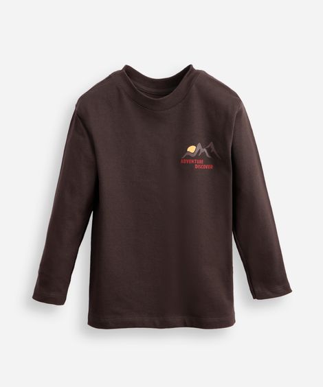 blusa de algodão infantil manga longa adventure discover cinza