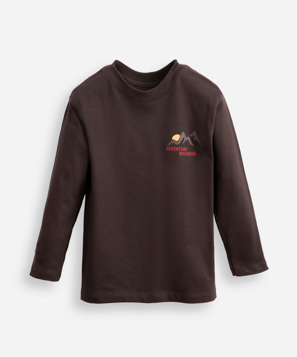 blusa de algodão infantil manga longa adventure discover cinza