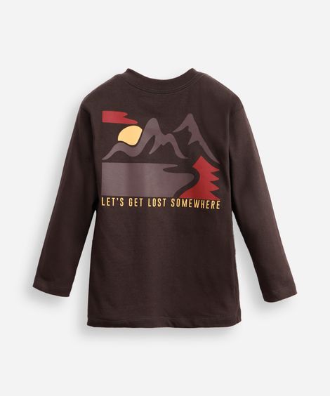 blusa de algodão infantil manga longa adventure discover cinza