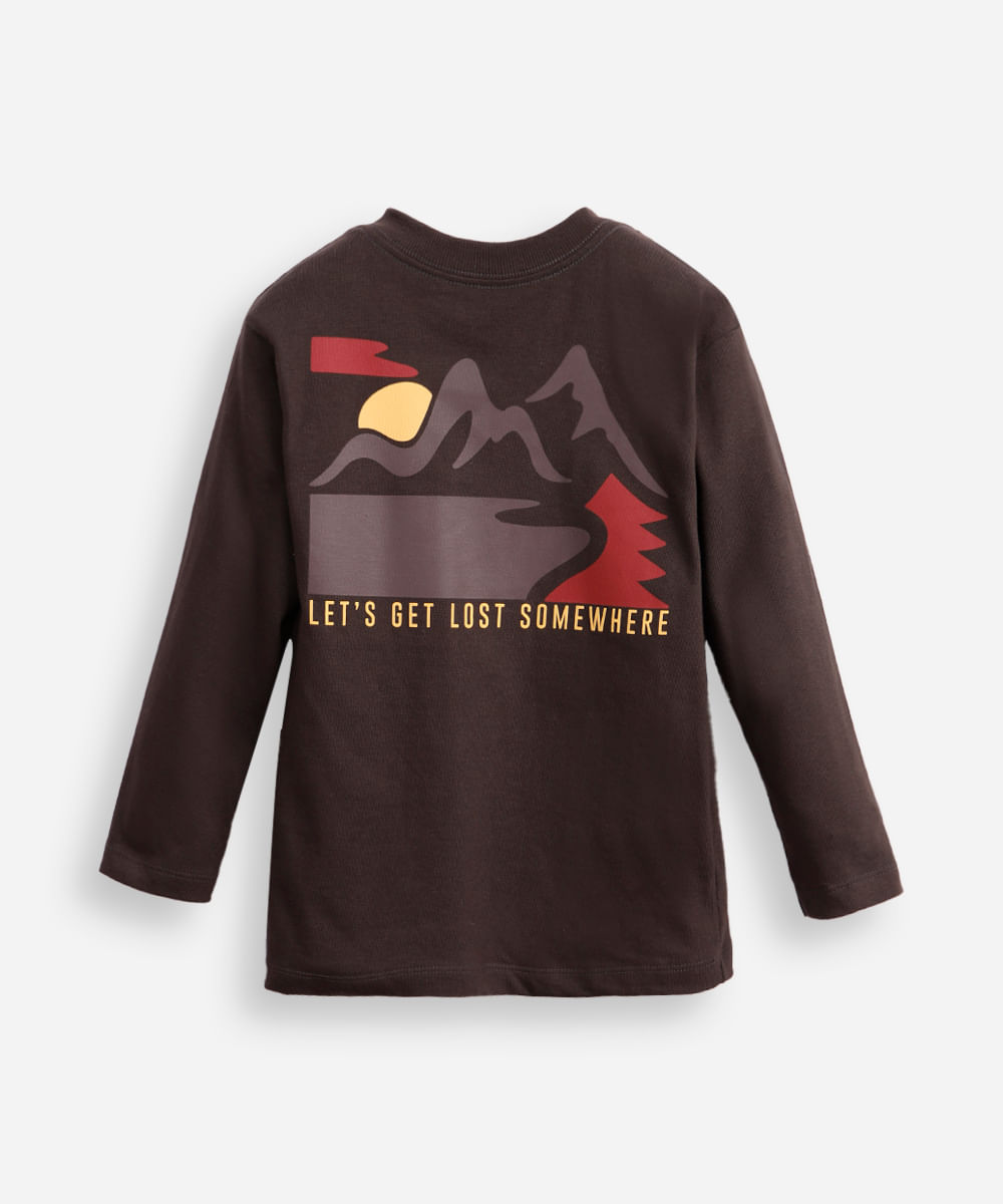 blusa de algodão infantil manga longa adventure discover cinza