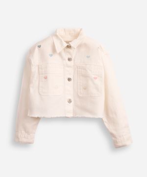 jaqueta de sarja infantil coração off white