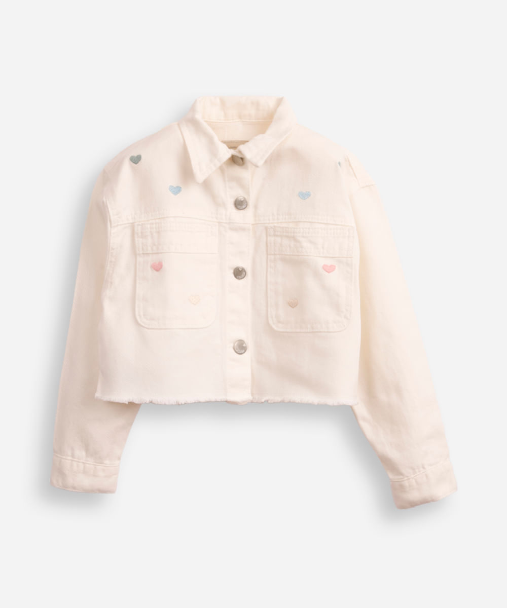 jaqueta de sarja infantil coração off white
