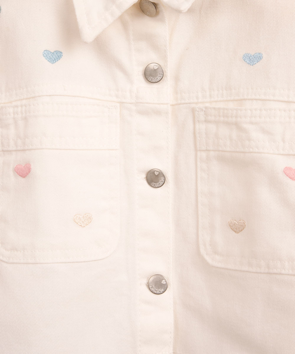 jaqueta de sarja infantil coração off white