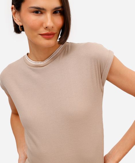 blusa feminina de viscose canelada ponto tricot bege