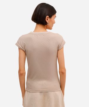 blusa feminina de viscose canelada ponto tricot bege