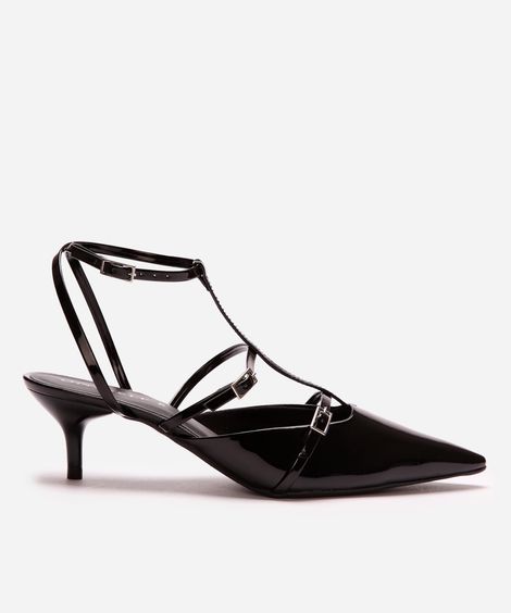 scarpin bico fino com fivelas oneself preto