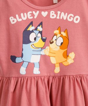 vestido de algodão infantil bluey e bingo rosa