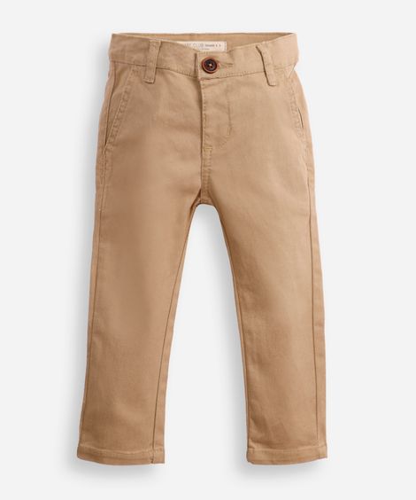 calça slim infantil de sarja com bolso chino bege