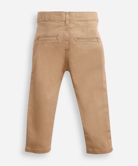 calça slim infantil de sarja com bolso chino bege