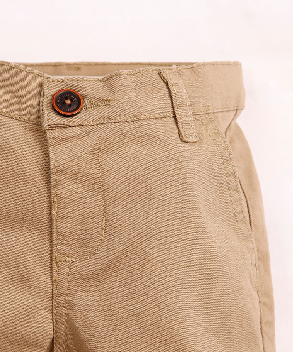 calça slim infantil de sarja com bolso chino bege