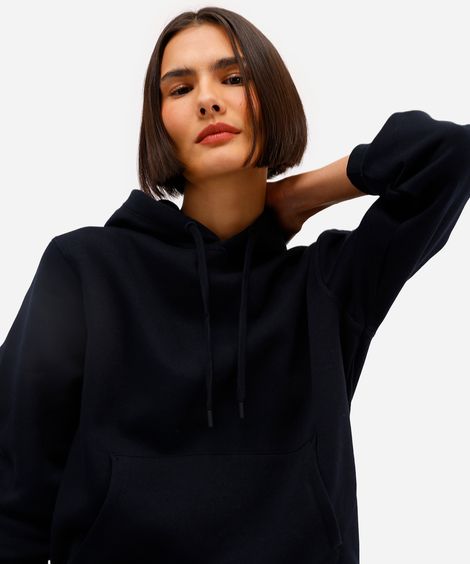 blusão básico feminino de moletom com capuz preto