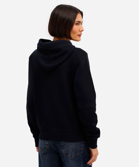 blusão básico feminino de moletom com capuz preto