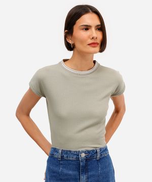 blusa feminina de viscose canelada ponto tricot verde