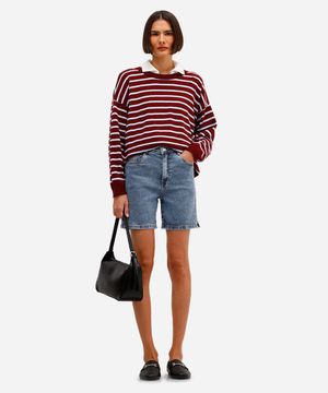 bermuda feminina jeans cintura alta com fendas azul