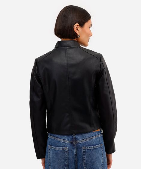 jaqueta biker feminina com bolsos preta
