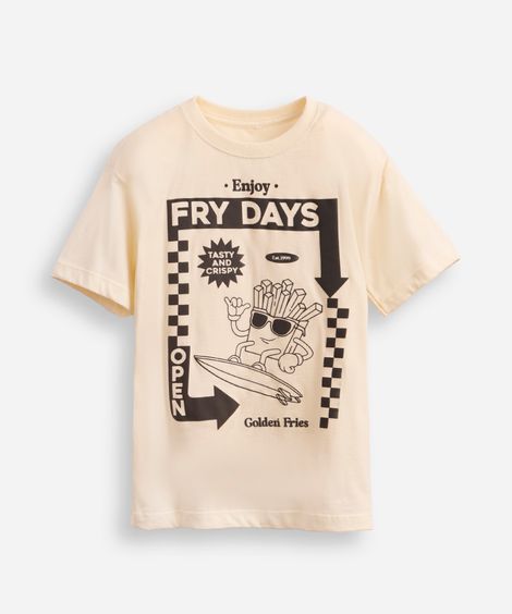 camiseta de algodão infantil fry days bege
