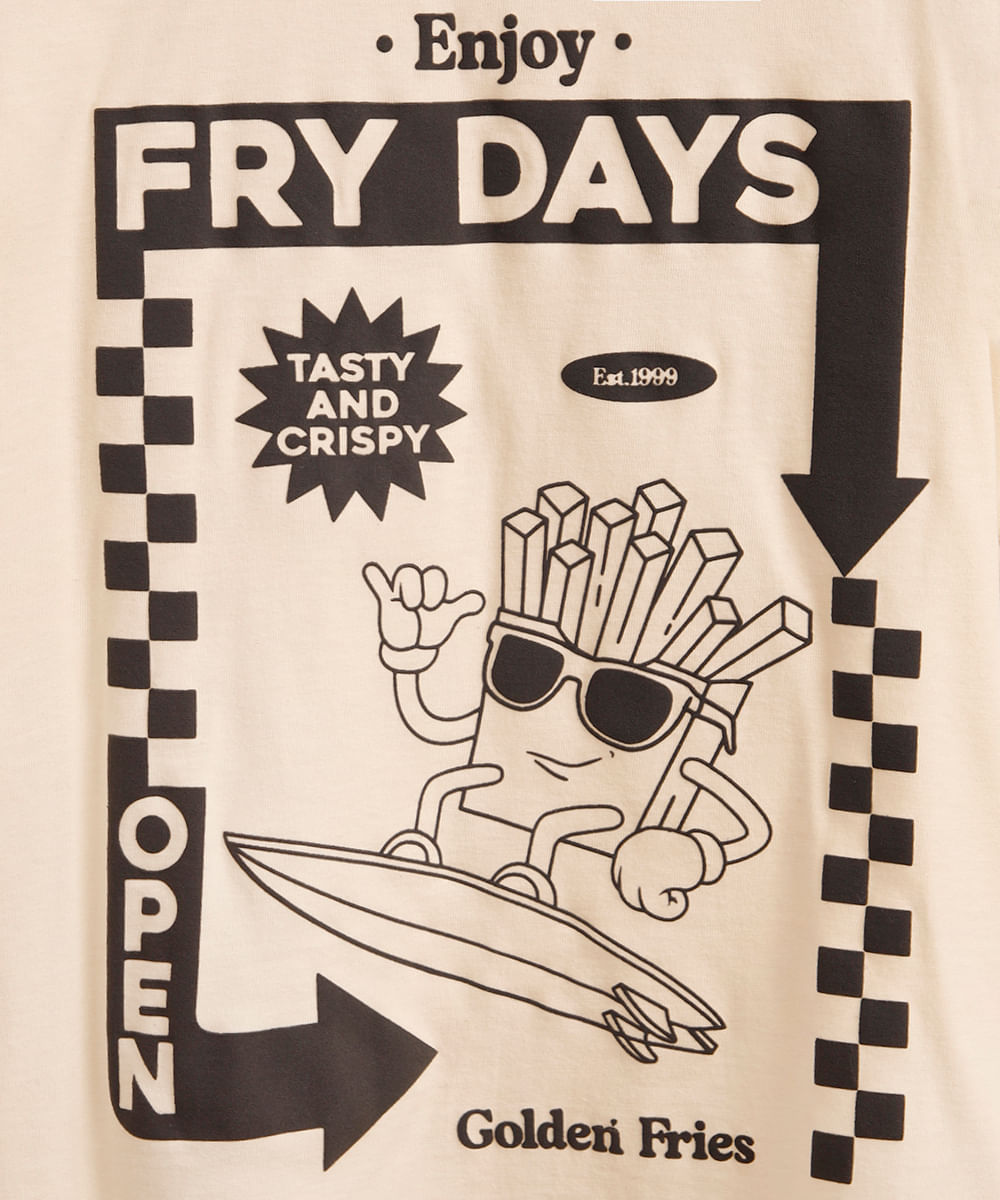 camiseta de algodão infantil fry days bege