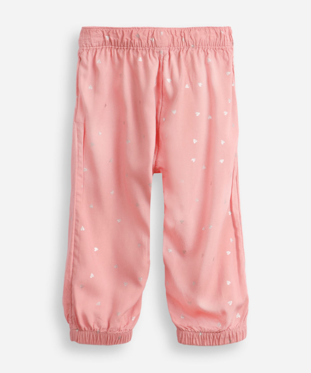 calça jogger infantil de viscose coração rosa