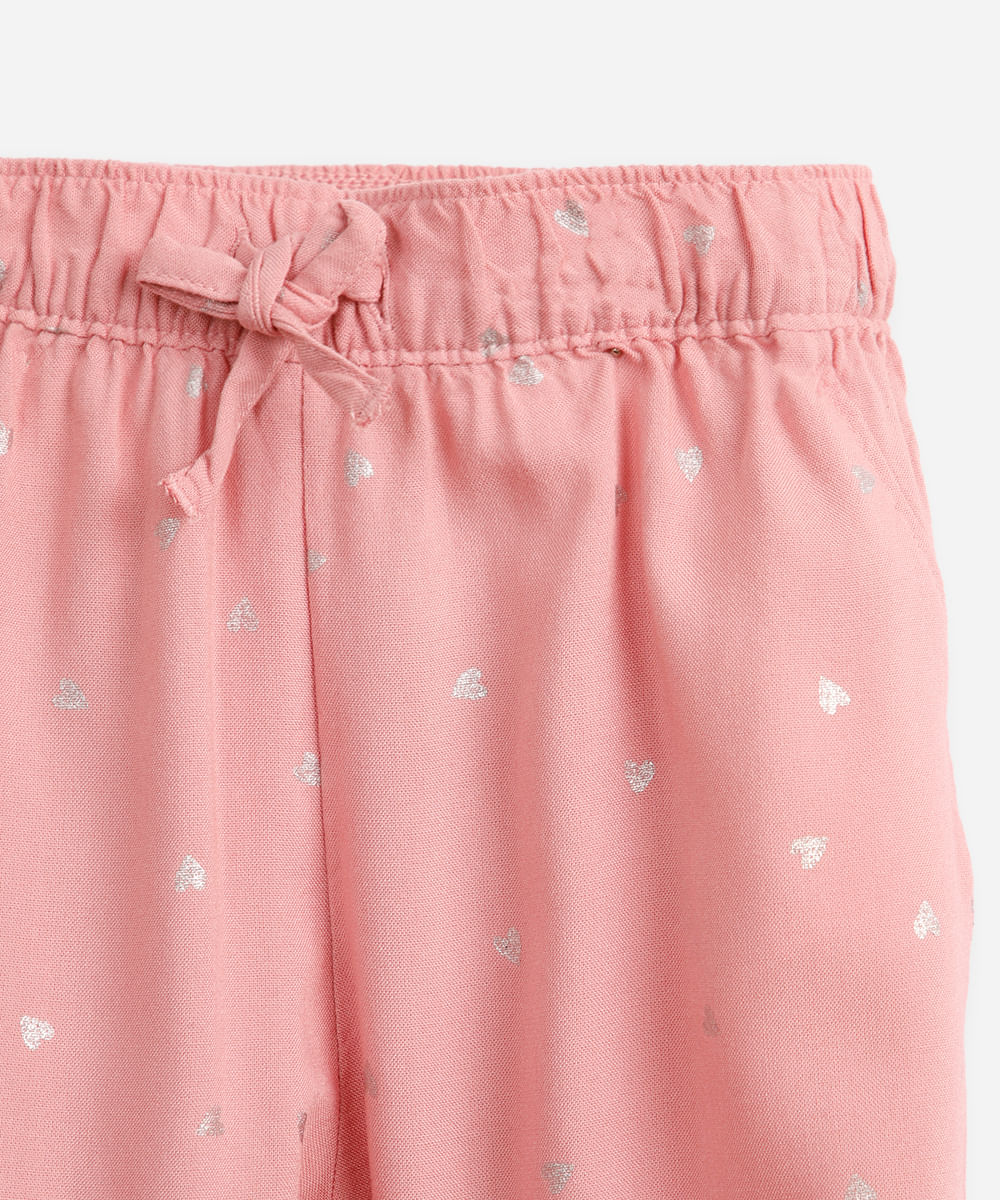 calça jogger infantil de viscose coração rosa