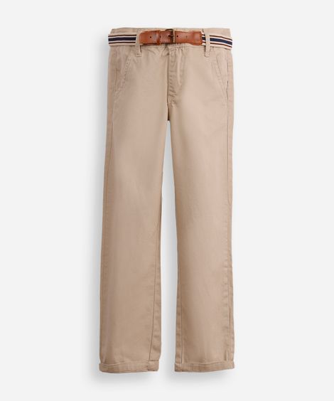 calça de sarja infantil com cinto bege