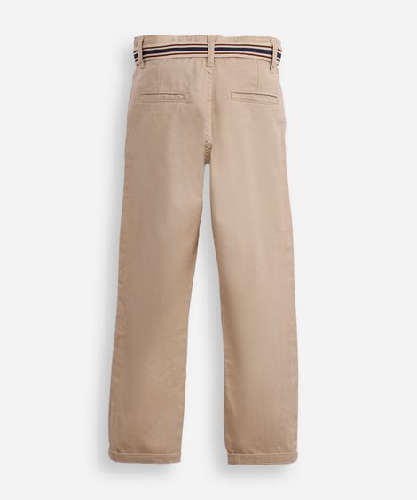 calça de sarja infantil com cinto bege