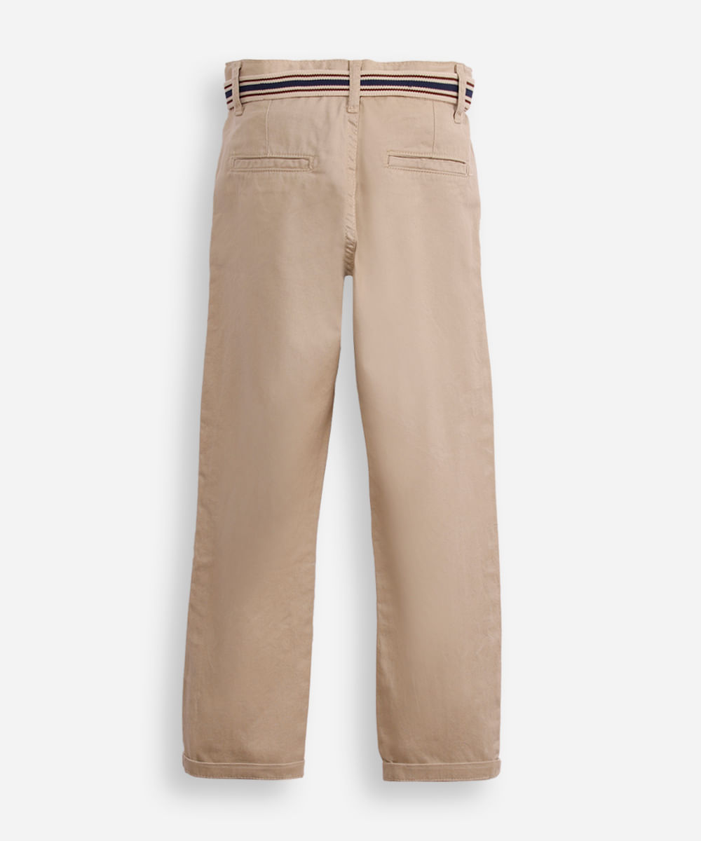 calça de sarja infantil com cinto bege