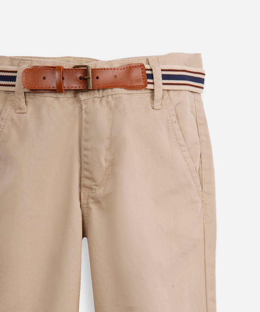 calça de sarja infantil com cinto bege