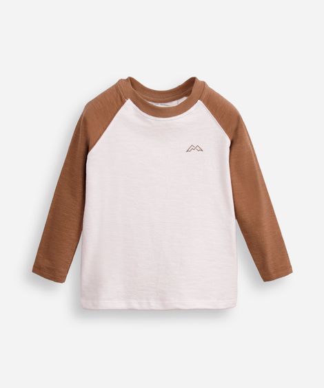 blusa de algodão infantil manga raglan texturizada bege