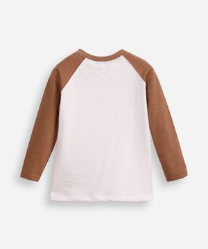 blusa de algodão infantil manga raglan texturizada bege