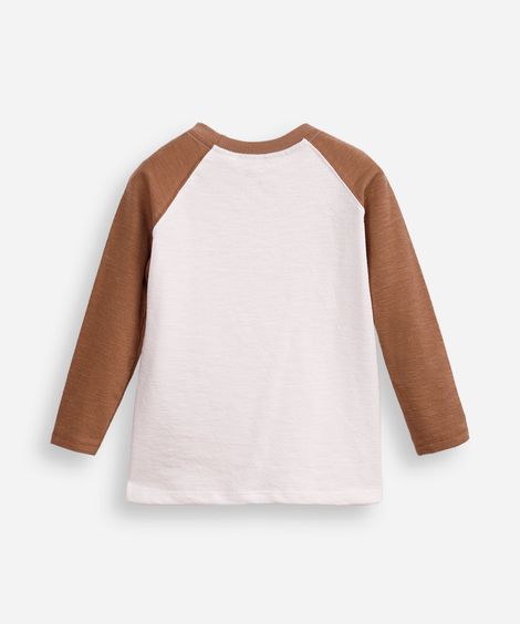 blusa de algodão infantil manga raglan texturizada bege